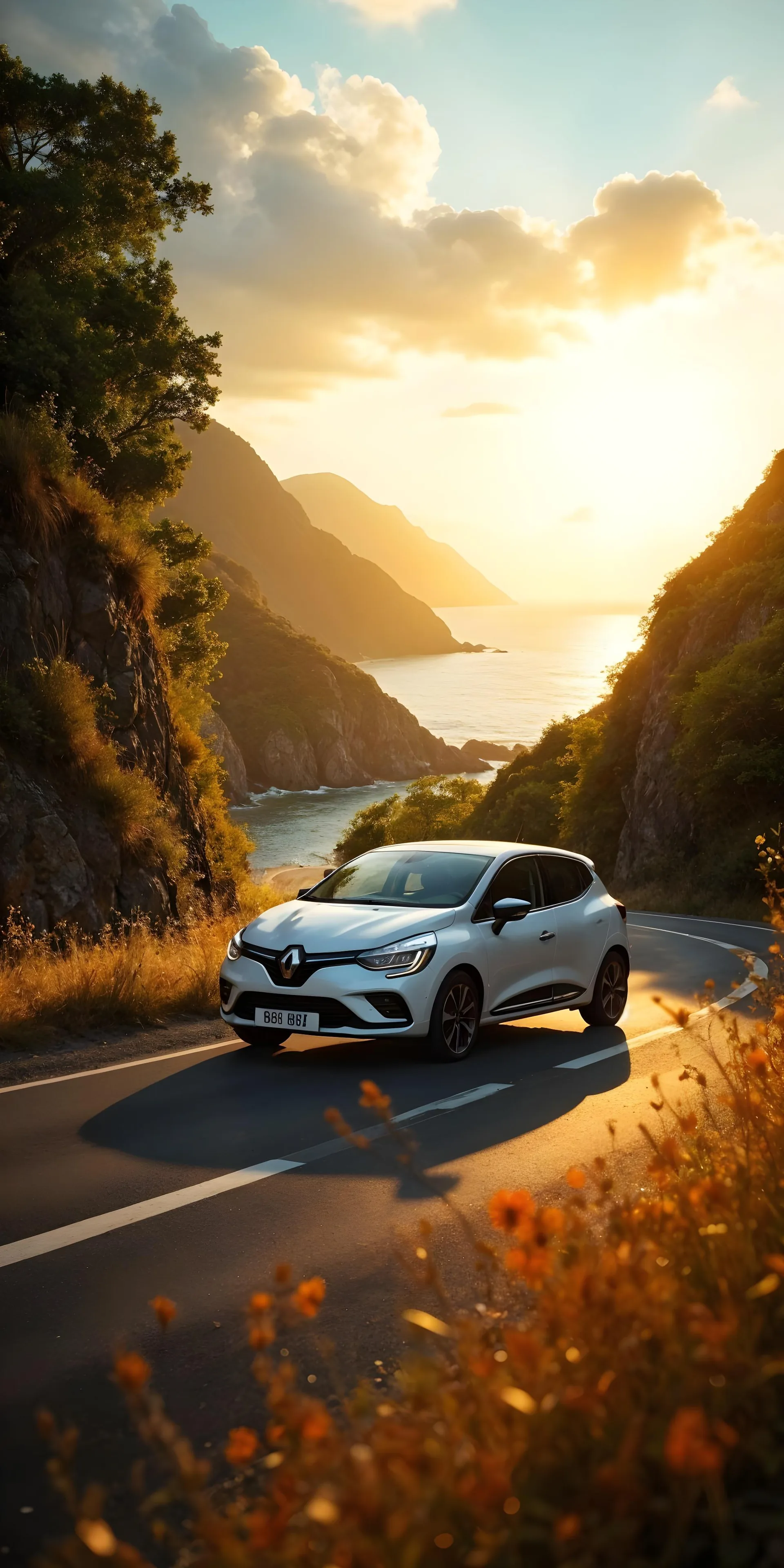 Renault Clio au coucher de soleil
