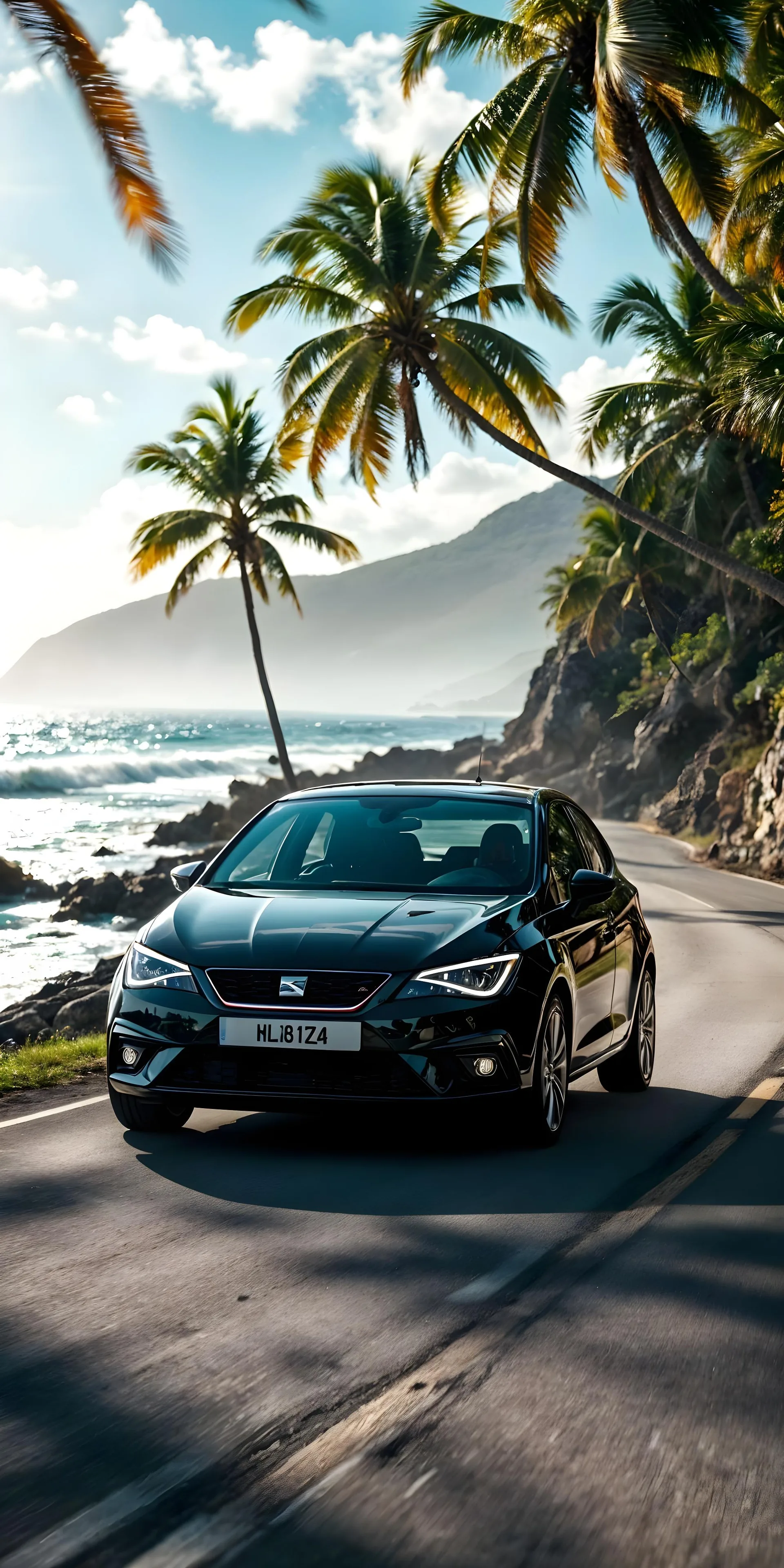 Seat Ibiza sur route cotiere tropicale